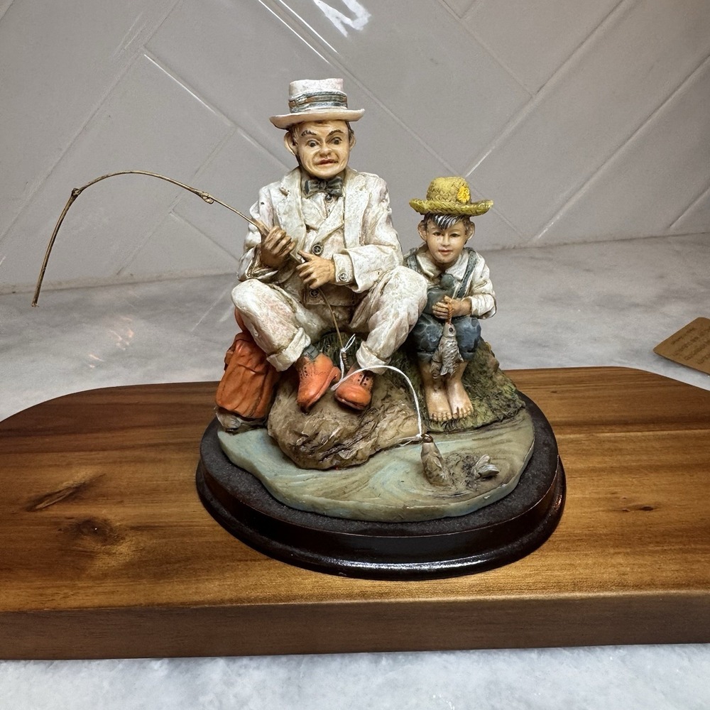 Vintage Americana Fishing Figurine - Father & Son / Grandfather & Boy 5inch